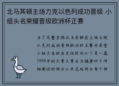 北马其顿主场力克以色列成功晋级 小组头名荣耀晋级欧洲杯正赛