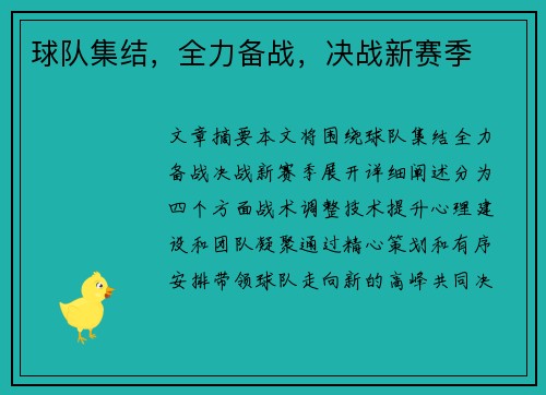 球队集结，全力备战，决战新赛季