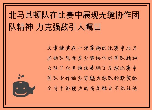 北马其顿队在比赛中展现无缝协作团队精神 力克强敌引人瞩目